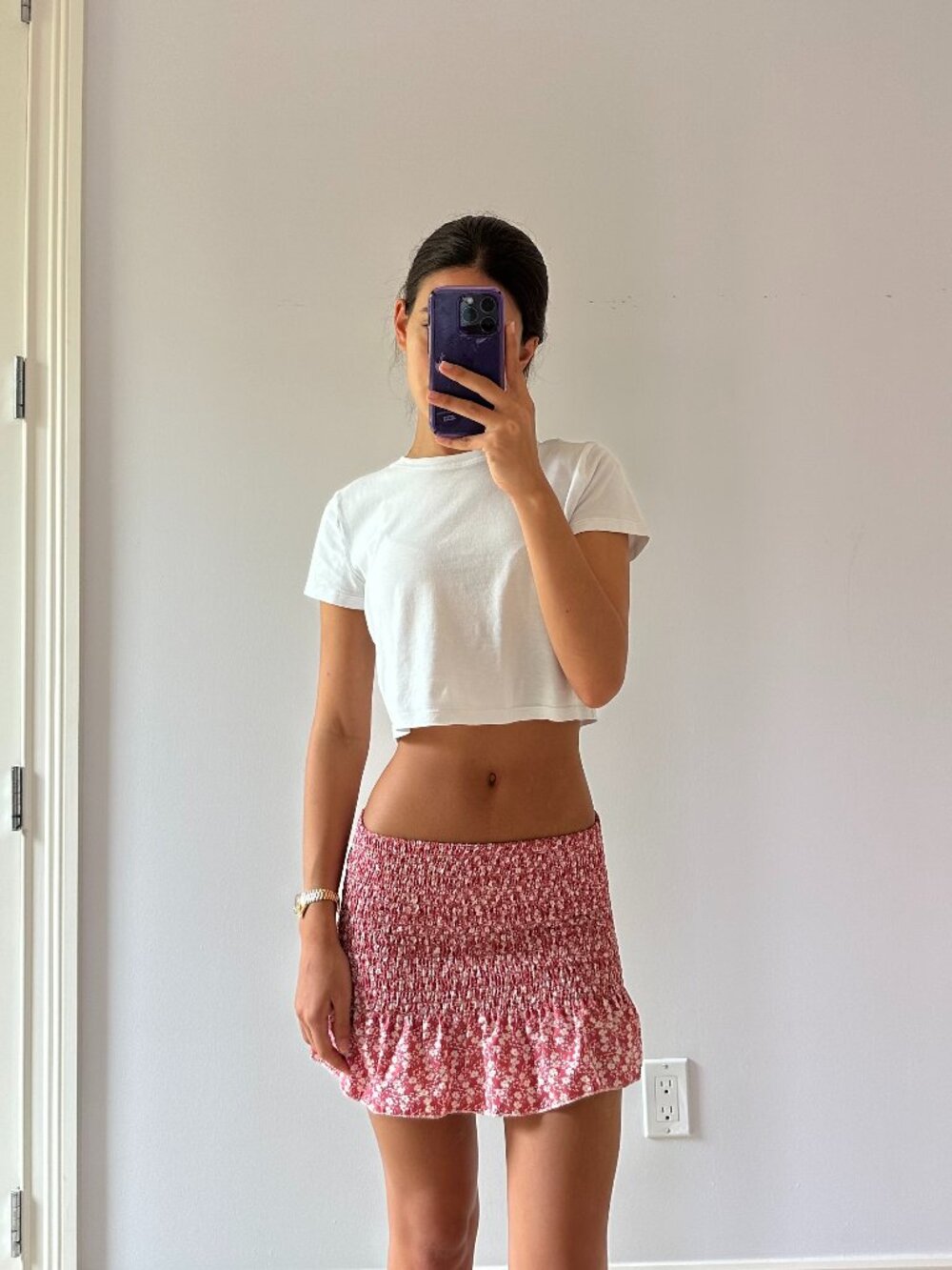 Pink Floral Smocked Mini Skirt